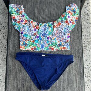 LA Blanca 2pc Swimsuit Womens Size 12 Multicolor Floral Built-In Bra